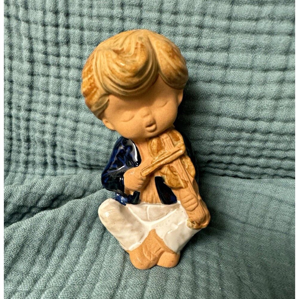 Vintage Nagoya Japan Stoneware Boy Violinist Figurine Kitsch National Silver Co